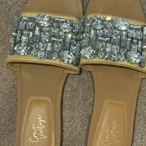 Women’s 8 Crown Vintage Sparkly Embellished Slide Sandals